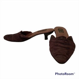 SALPY SHOES MULES HEELS PURPLE FABRIC AND LEATHER USA HANDMADE Size 7.5